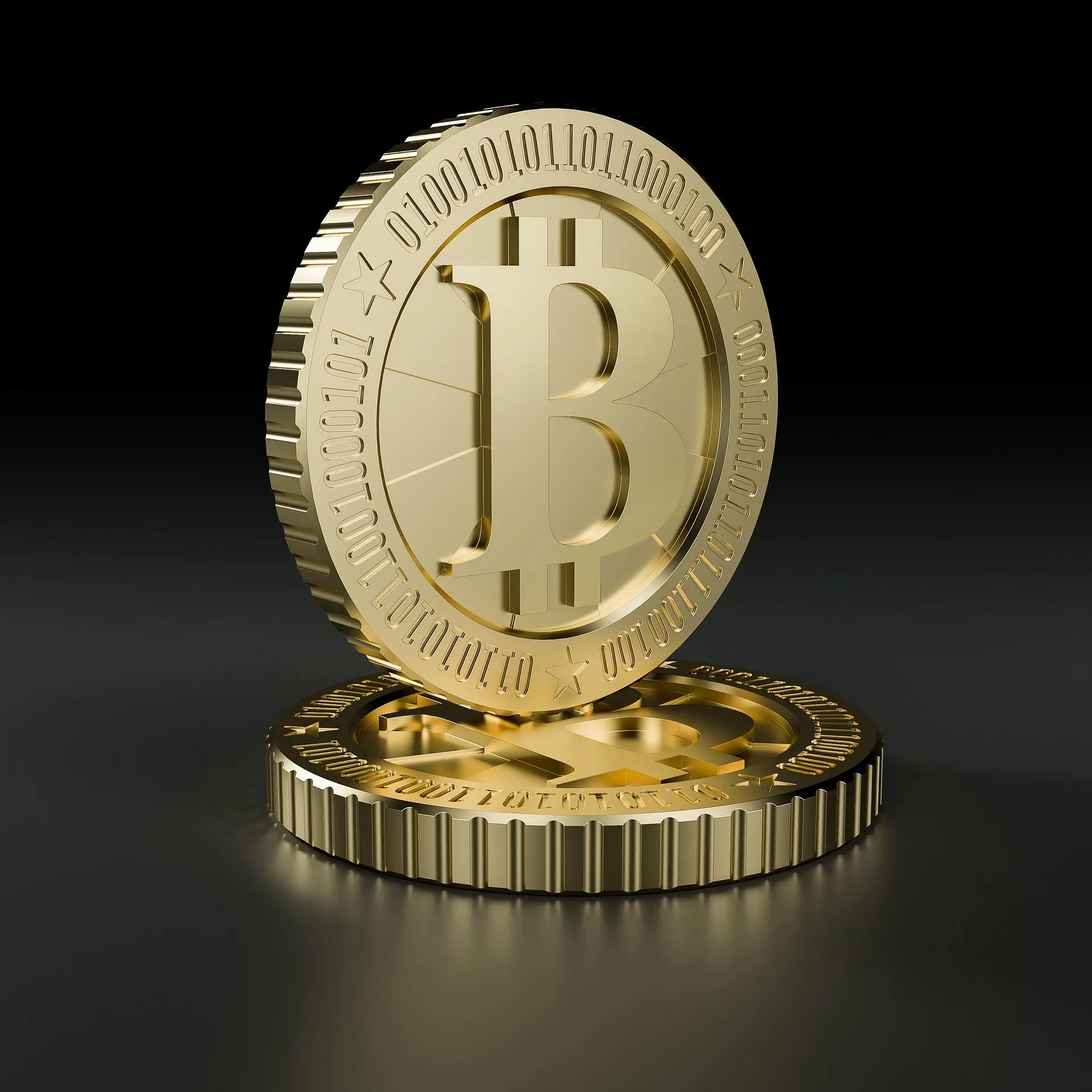 Monedha Bitcoin ngjyrë ari mbi sfond të errët